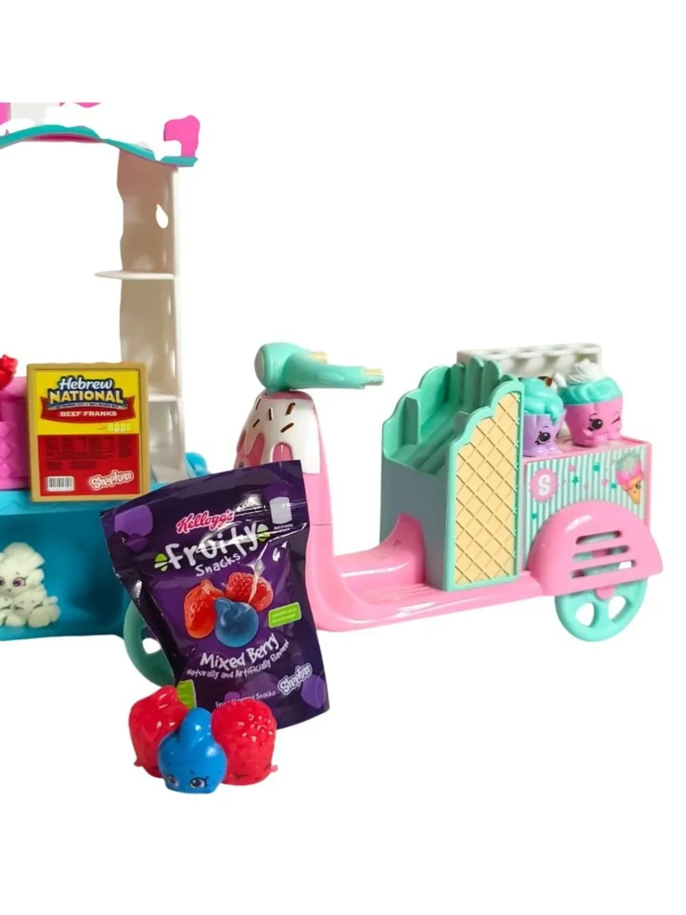 Shopkins Playset Bundle Lot Hot Dog Stand Eiffel Tower Scooter Real Littles